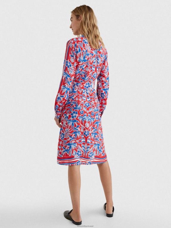 وشاح الجزيرة باللون الأحمر Tommy Hilfiger فستان قميص بقصة مريحة وطبعة وشاح 446442113