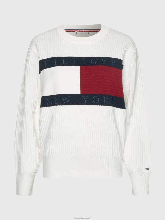 بيج فاتح Tommy Hilfiger كنزة برقبة دائرية بعلم 446442159