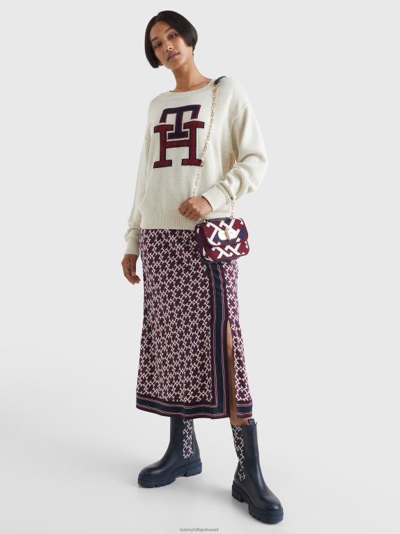 هيذر حمامة بيضاء Tommy Hilfiger كنزة برقبة دائرية ومونوغرام 446442171