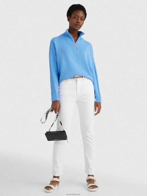 الكوبية الزرقاء Tommy Hilfiger كنزة كبيرة الحجم برقبة عالية ونصف سحاب 446442185