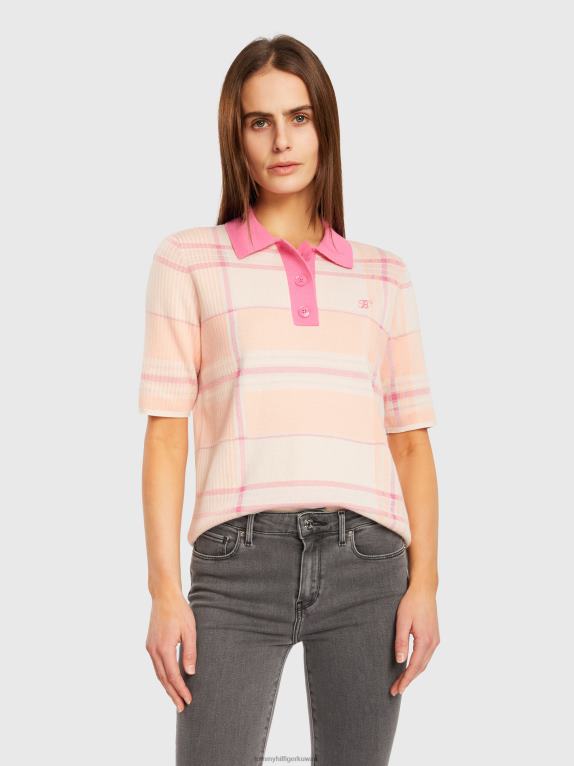 مدراس خفيفة / خوخ غروب الشمس Tommy Hilfiger سترة برقبة بولو بنقش المربعات بالكامل 446442188
