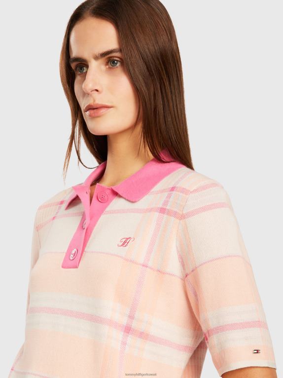 مدراس خفيفة / خوخ غروب الشمس Tommy Hilfiger سترة برقبة بولو بنقش المربعات بالكامل 446442188