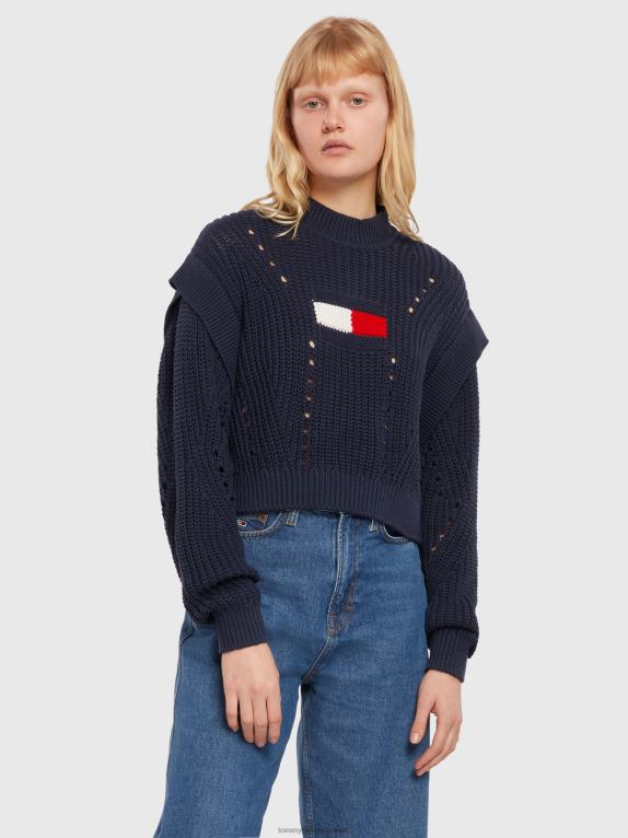 البحرية الشفق Tommy Hilfiger كنزة كبيرة الحجم متماسكة بعلم 446442195