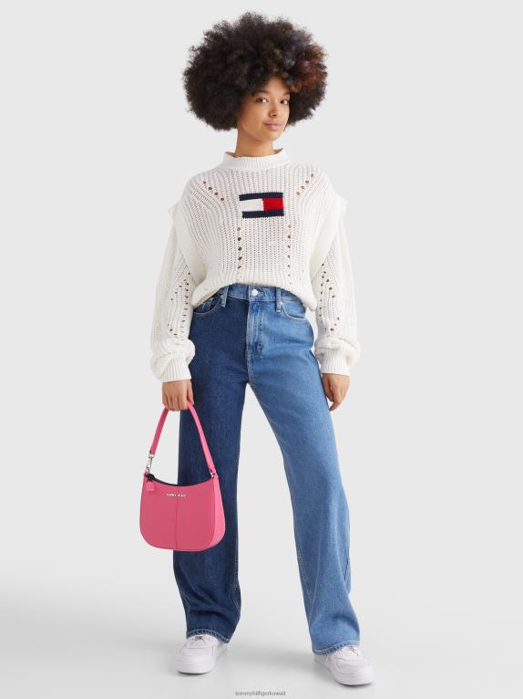 بيج فاتح Tommy Hilfiger كنزة كبيرة الحجم متماسكة بعلم 446442197