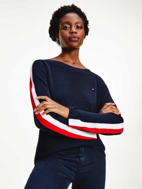 سماء الصحراء Tommy Hilfiger سترة بأكمام مميزة ورقبة دائرية 446442200