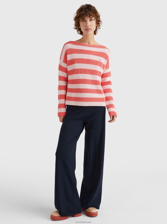 شريط مرجاني كريستالي/وردي باستيل Tommy Hilfiger سترة هايانا برقبة القارب 446442204