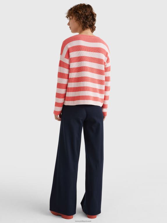 شريط مرجاني كريستالي/وردي باستيل Tommy Hilfiger سترة هايانا برقبة القارب 446442204