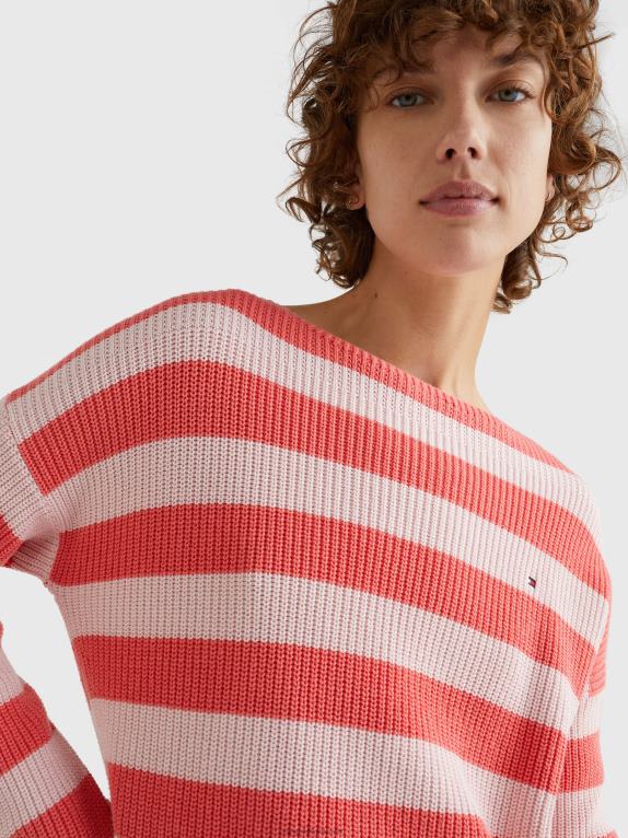 شريط مرجاني كريستالي/وردي باستيل Tommy Hilfiger سترة هايانا برقبة القارب 446442204