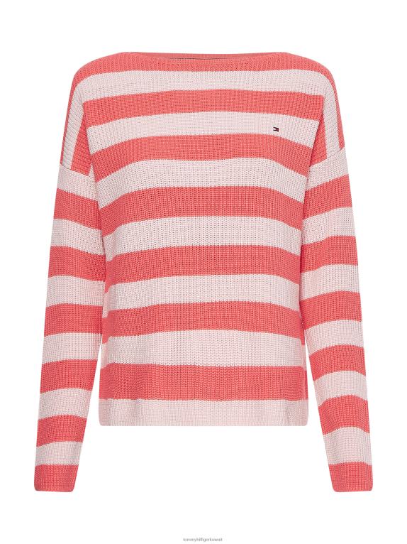 شريط مرجاني كريستالي/وردي باستيل Tommy Hilfiger سترة هايانا برقبة القارب 446442204