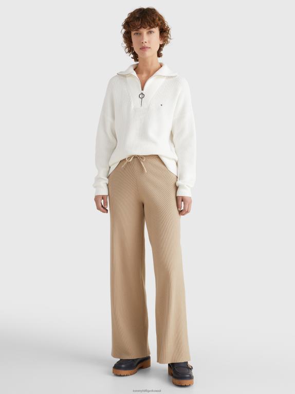 بيج فاتح Tommy Hilfiger سترة مريحة متماسكة بنصف سحاب 446442214