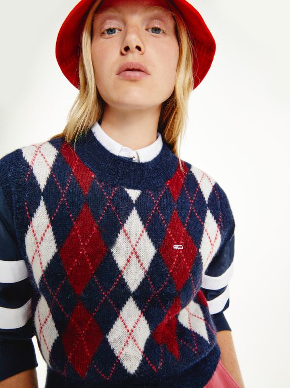 الشفق البحرية/متعددة Tommy Hilfiger سترة قصيرة من مزيج الصوف بتصميم أرجايل 446442224