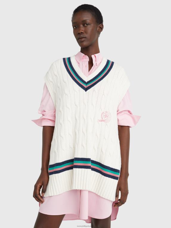 بيج فاتح Tommy Hilfiger أيقونات سترة سترة متماسكة كبيرة الحجم 446442225