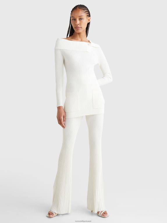 أبيض Tommy Hilfiger سترة ذات ياقة شال مزخرفة بقصة ضيقة 446442229