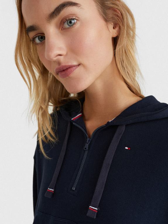 سماء الصحراء Tommy Hilfiger سترة بغطاء رأس بنصف سحاب وأكمام شعار مطاطية 446442255