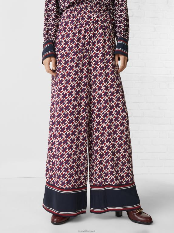 أحمر/مونوجرام أحمر أبيض أزرق Tommy Hilfiger بنطال مونوغرام مريح بأرجل واسعة 446442279