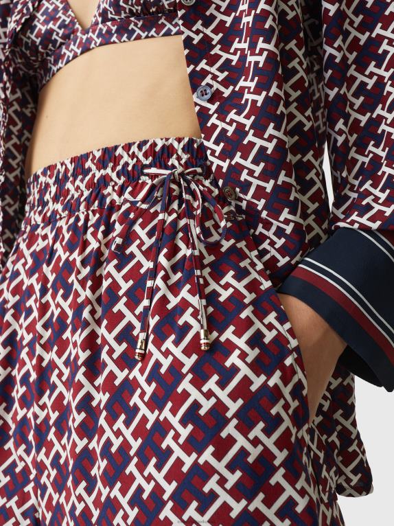 أحمر/مونوجرام أحمر أبيض أزرق Tommy Hilfiger بنطال مونوغرام مريح بأرجل واسعة 446442279