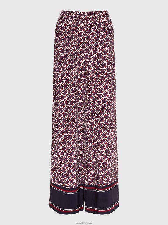 أحمر/مونوجرام أحمر أبيض أزرق Tommy Hilfiger بنطال مونوغرام مريح بأرجل واسعة 446442279