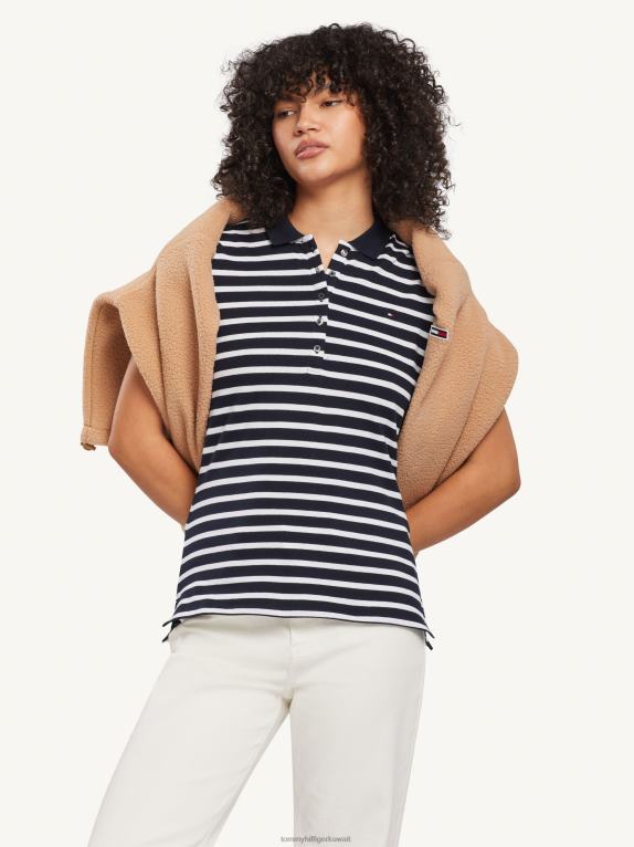 شريط بريتون/سماء الصحراء بيضاء Tommy Hilfiger قميص بولو مخطط بقصة ضيقة 446442346