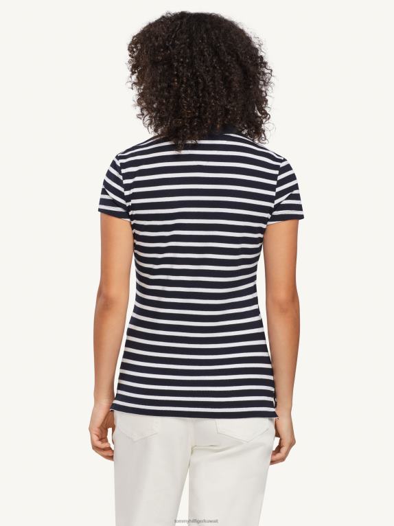 شريط بريتون/سماء الصحراء بيضاء Tommy Hilfiger قميص بولو مخطط بقصة ضيقة 446442346