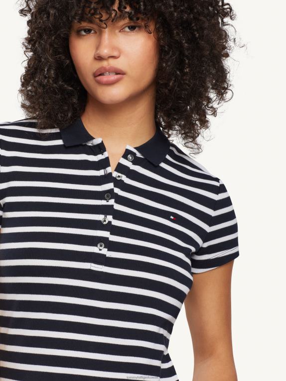 شريط بريتون/سماء الصحراء بيضاء Tommy Hilfiger قميص بولو مخطط بقصة ضيقة 446442346