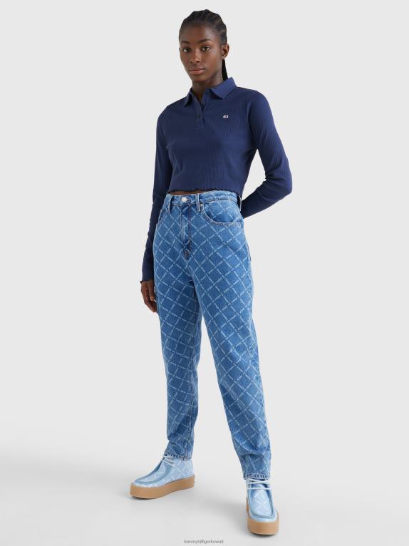 البحرية الشفق Tommy Hilfiger قميص بولو مضلع بأكمام طويلة 446442358