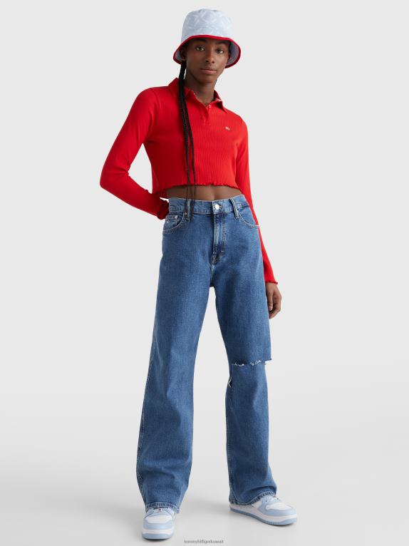 قرمزي عميق Tommy Hilfiger قميص بولو مضلع بأكمام طويلة 446442359