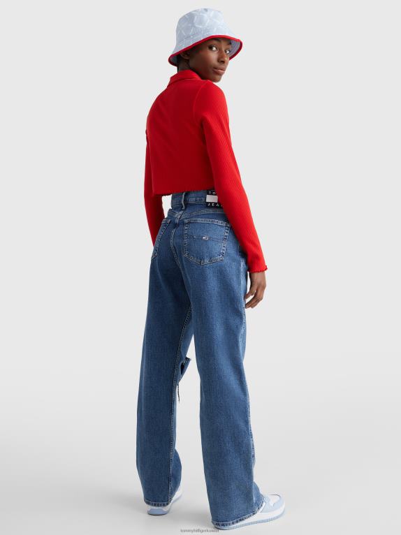 قرمزي عميق Tommy Hilfiger قميص بولو مضلع بأكمام طويلة 446442359