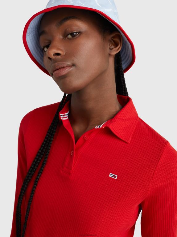 قرمزي عميق Tommy Hilfiger قميص بولو مضلع بأكمام طويلة 446442359