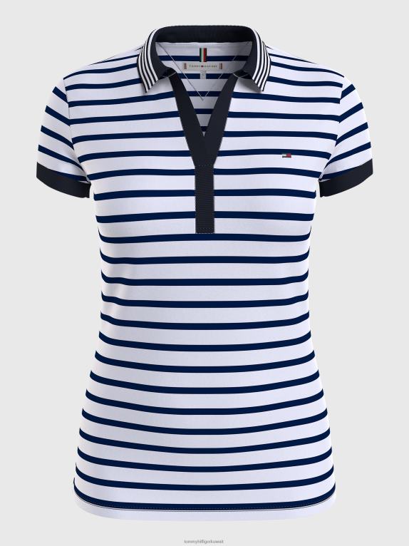 شريط بريتون / سماء الصحراء البيضاء Tommy Hilfiger قميص بولو ذو ياقة مائلة وقصة ضيقة 446442367
