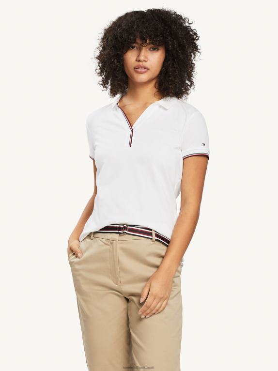 أبيض Tommy Hilfiger قميص بولو بقصة ضيقة وفتحة رقبة مفتوحة على مستوى العالم 446442368
