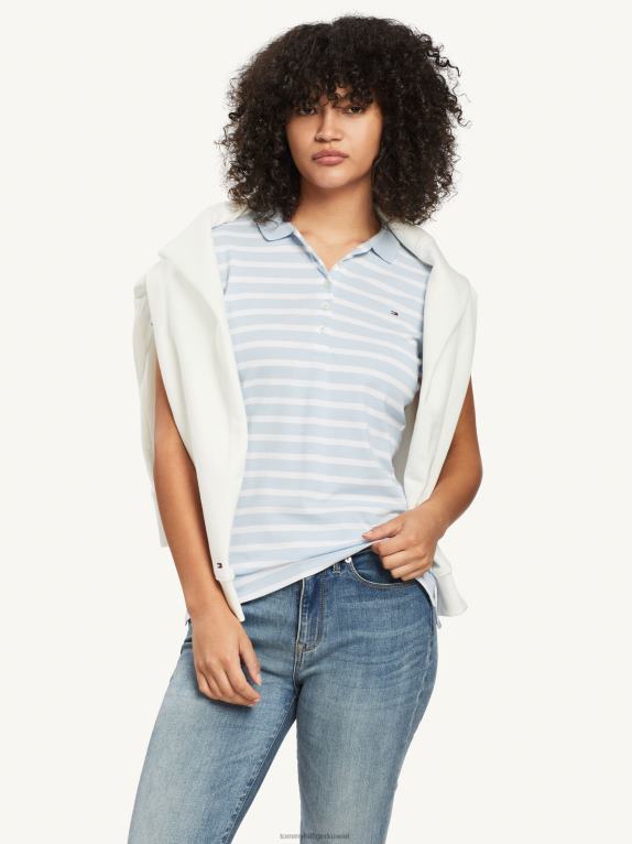 بريتون إس تي بي/بريزي بلو وايت Tommy Hilfiger قميص بولو مخطط بقصة ضيقة 446442369