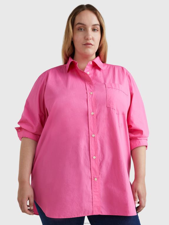 وردي مشع Tommy Hilfiger قميص من القطن العضوي المنحني مقاس كبير 446442376