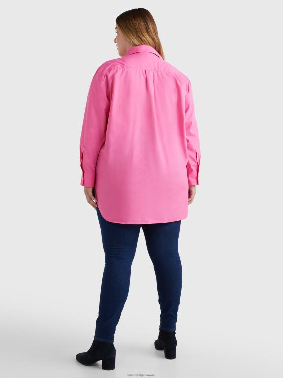 وردي مشع Tommy Hilfiger قميص من القطن العضوي المنحني مقاس كبير 446442376