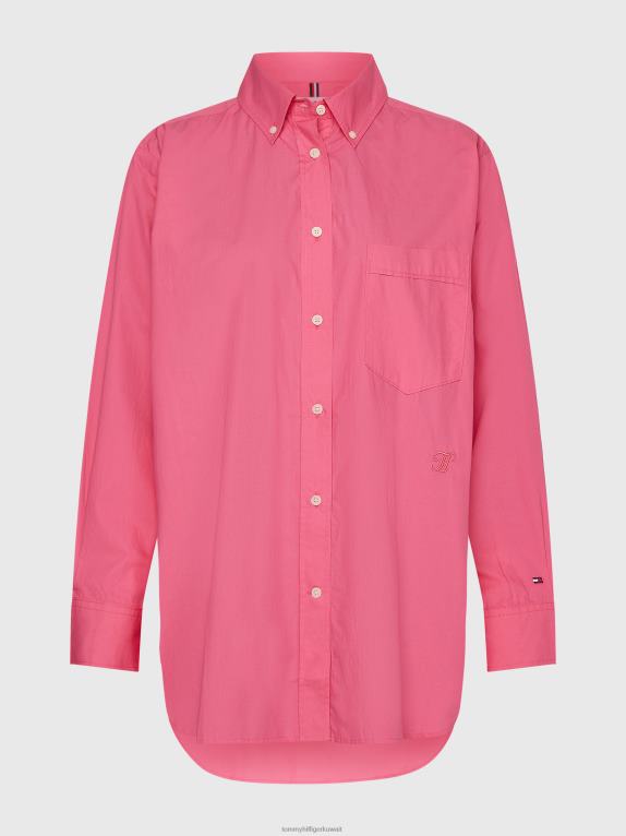 وردي مشع Tommy Hilfiger قميص من القطن العضوي المنحني مقاس كبير 446442376