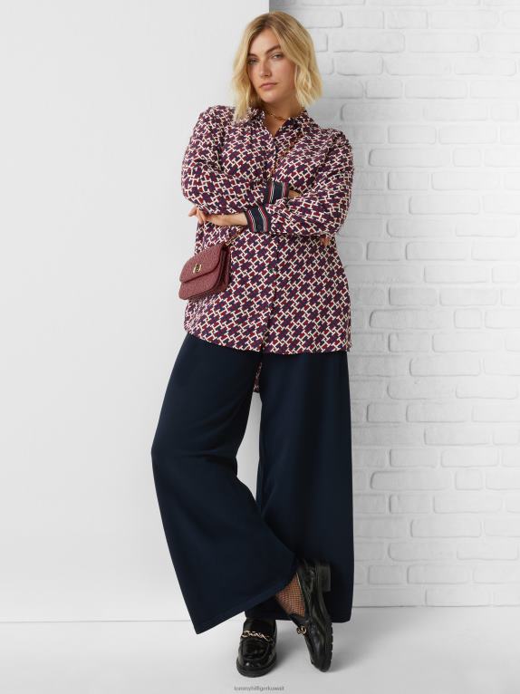 أحمر/مونوجرام أحمر أبيض أزرق Tommy Hilfiger بلوزة بياقة مكشكشة ومونوجرام منحنى 446442381