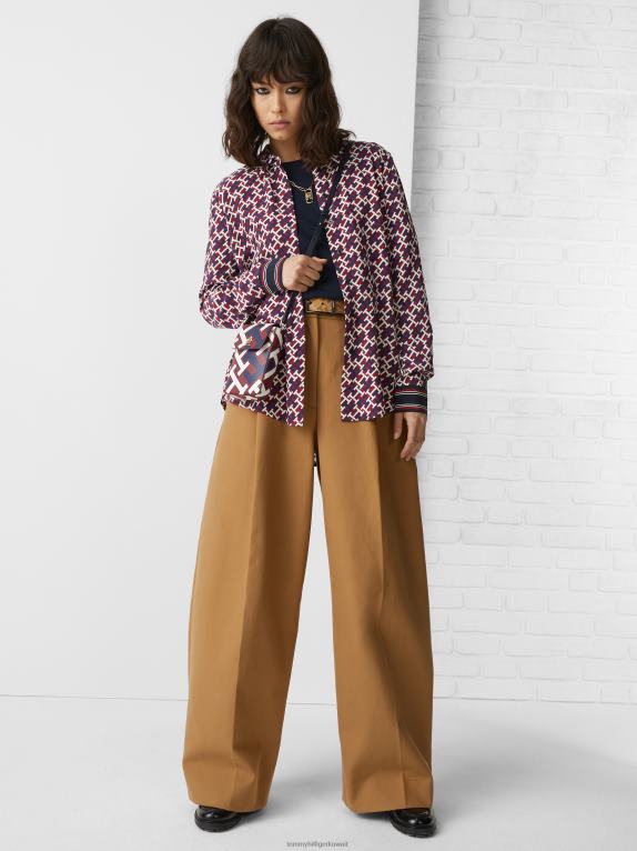 أحمر/مونوجرام أحمر أبيض أزرق Tommy Hilfiger قميص فيسكوز بقصة عادية مونوغرام 446442383