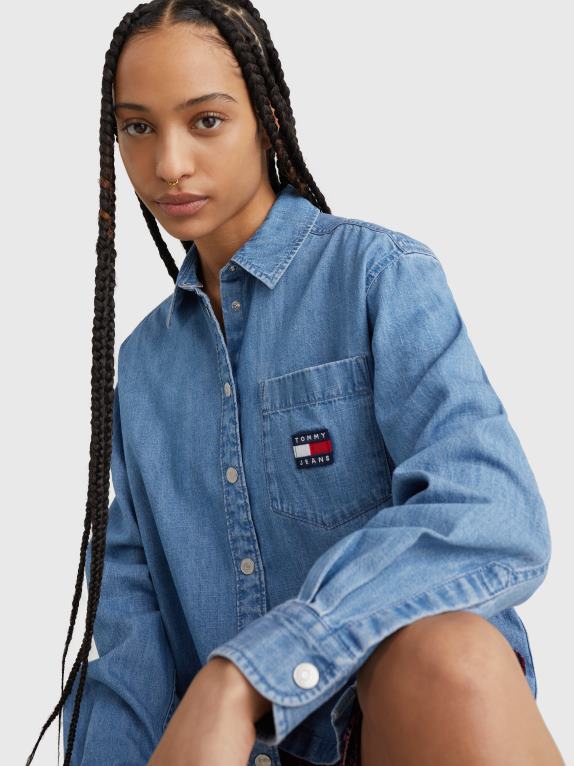 وسط الدنيم Tommy Hilfiger قميص صديقها شارة شامبراي 446442386