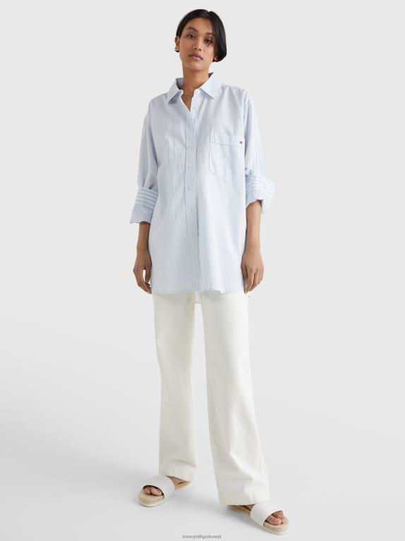 شريط عظيم/أزرق منسم Tommy Hilfiger قميص كبير الحجم بخطوط عمودية مختلطة 446442387