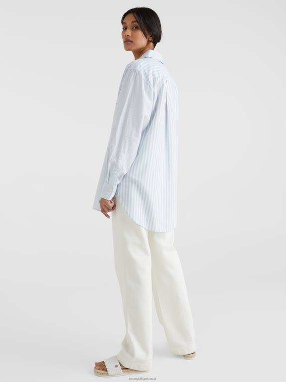 شريط عظيم/أزرق منسم Tommy Hilfiger قميص كبير الحجم بخطوط عمودية مختلطة 446442387