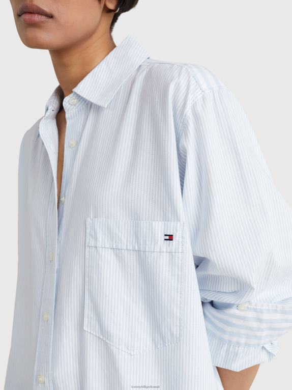 شريط عظيم/أزرق منسم Tommy Hilfiger قميص كبير الحجم بخطوط عمودية مختلطة 446442387