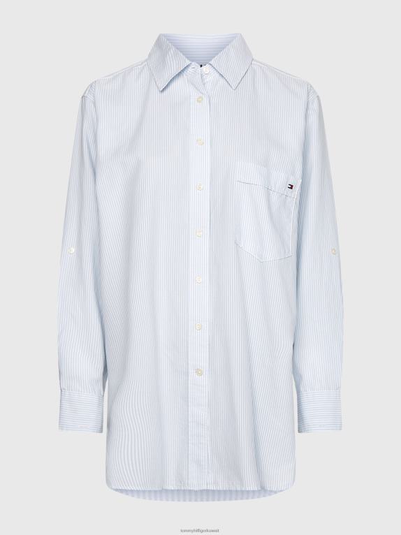 شريط عظيم/أزرق منسم Tommy Hilfiger قميص كبير الحجم بخطوط عمودية مختلطة 446442387