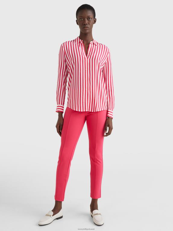 شريط مصرفي / روعة وردية Tommy Hilfiger قميص فيسكوز بقصة عادية مونوغرام 446442397