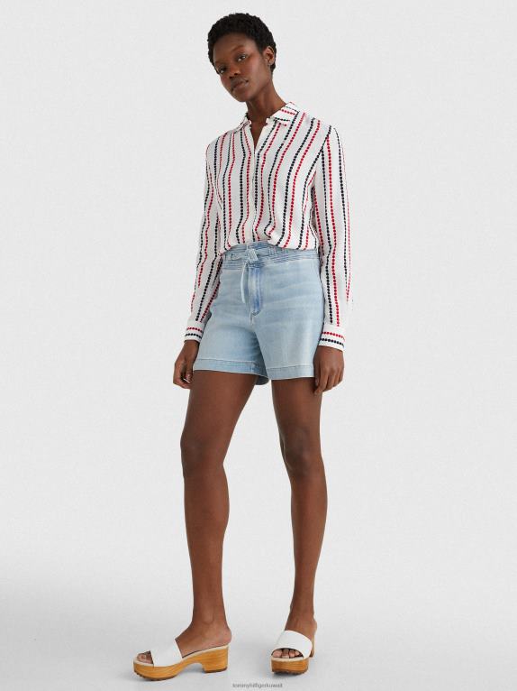 شريط منقط/أرضية بيضاء Tommy Hilfiger قميص فيسكوز بقصة عادية مونوغرام 446442402