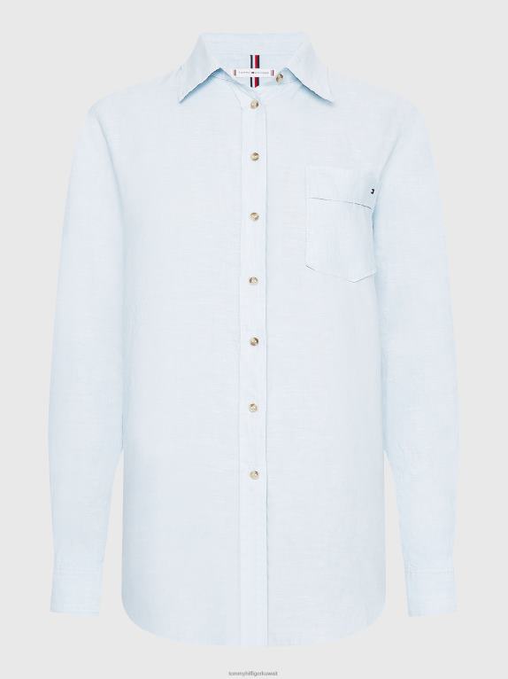 أزرق منسم Tommy Hilfiger قميص طويل من الكتان بقصة مريحة 446442405