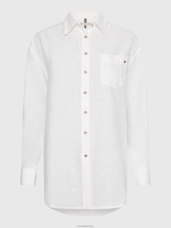 الأبيض البصري Tommy Hilfiger قميص طويل من الكتان بقصة مريحة 446442406