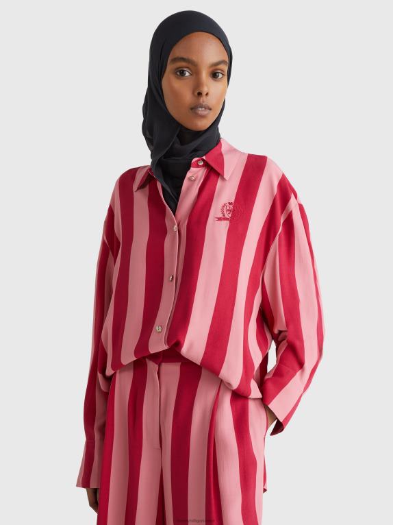 شريط الرجبي العمودي/الوردي الباستيل Tommy Hilfiger بلوزة بشعار أيقونات مريحة 446442421