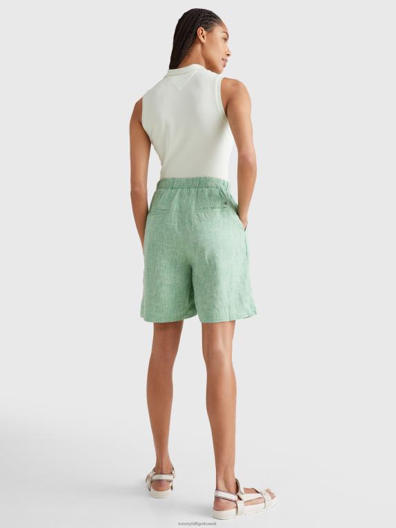 الأخضر النباتي Tommy Hilfiger شورت من الكتان بطيات 446442433