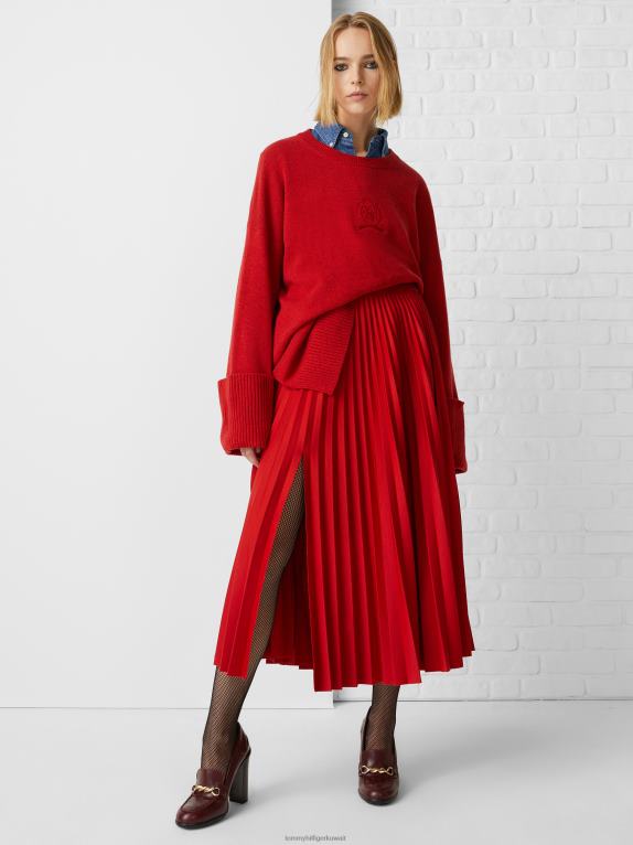 الأحمر الأساسي Tommy Hilfiger تنورة ميدي مضيئة بكسرات حصرية من الجيرسيه 446442471
