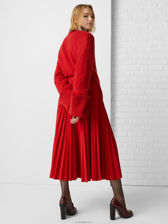 الأحمر الأساسي Tommy Hilfiger تنورة ميدي مضيئة بكسرات حصرية من الجيرسيه 446442471