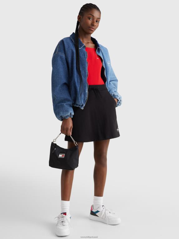 أسود Tommy Hilfiger تنورة قصيرة بشعار الماركة 446442473